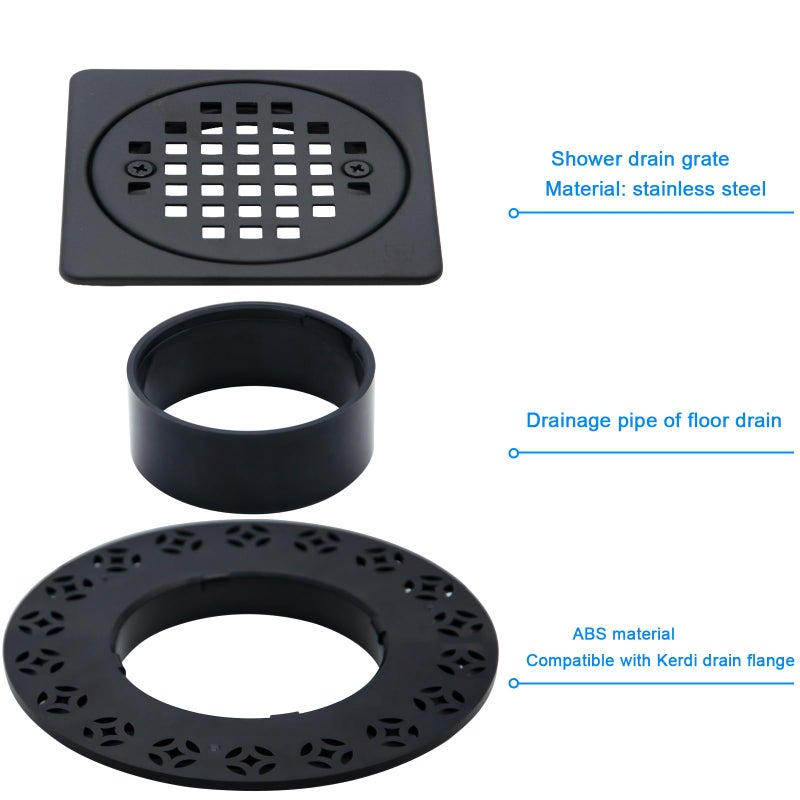 REEPLAR 4 Inch Drain Grate Kit Compatible with Schluter Kerdi-Drain Flange Square Shower Floor Drain SS304 Stainless Steel and ABS Material - CUPC Certification  Matte Black - Image 4